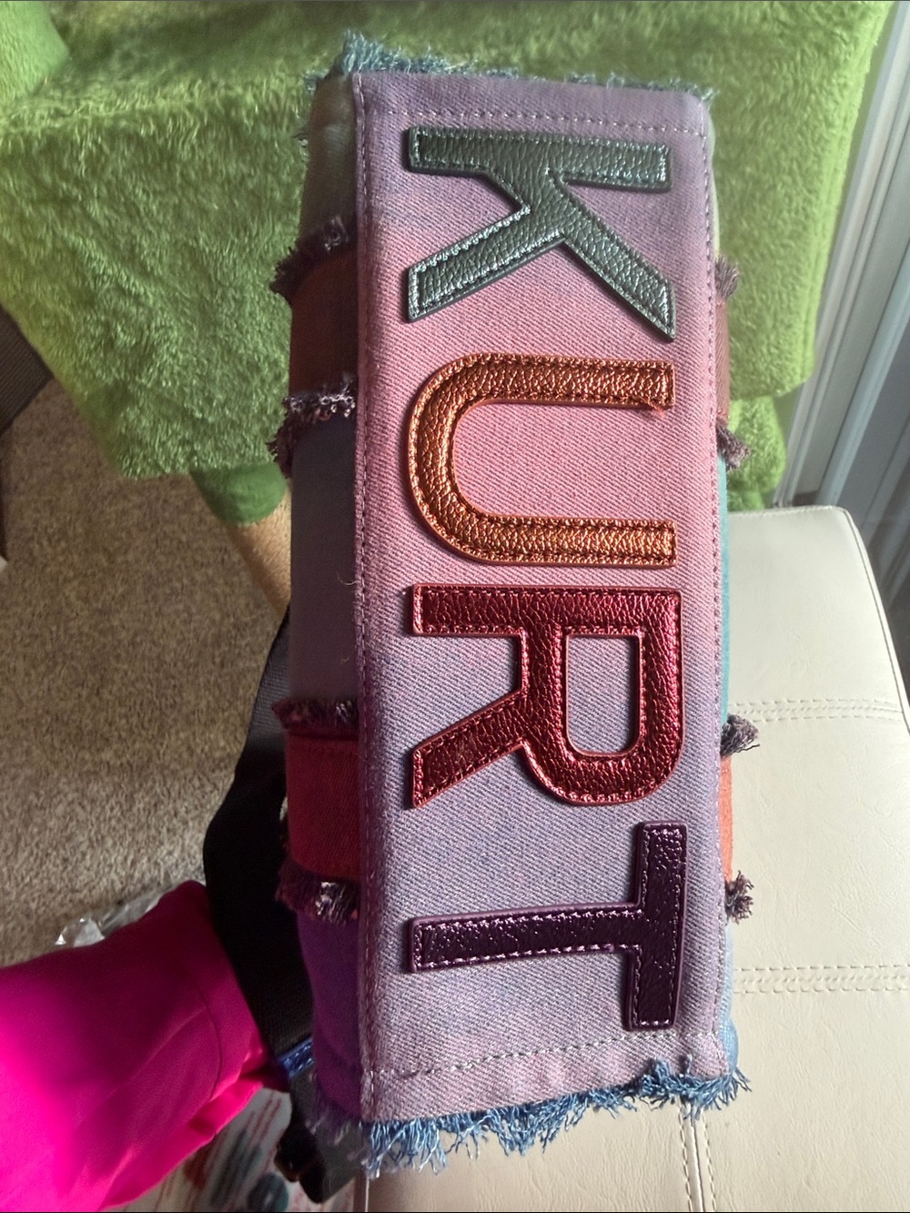 Kurt Geiger denim Pastel Patchwork Satchel in Pink, Blue, Yellow & Burgundy - Picture 6 of 9